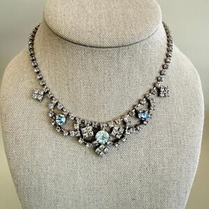 Vintage Demi Parure Light Blue Rhinestone Bracelet 6" Necklace 16" Cocktail Glam